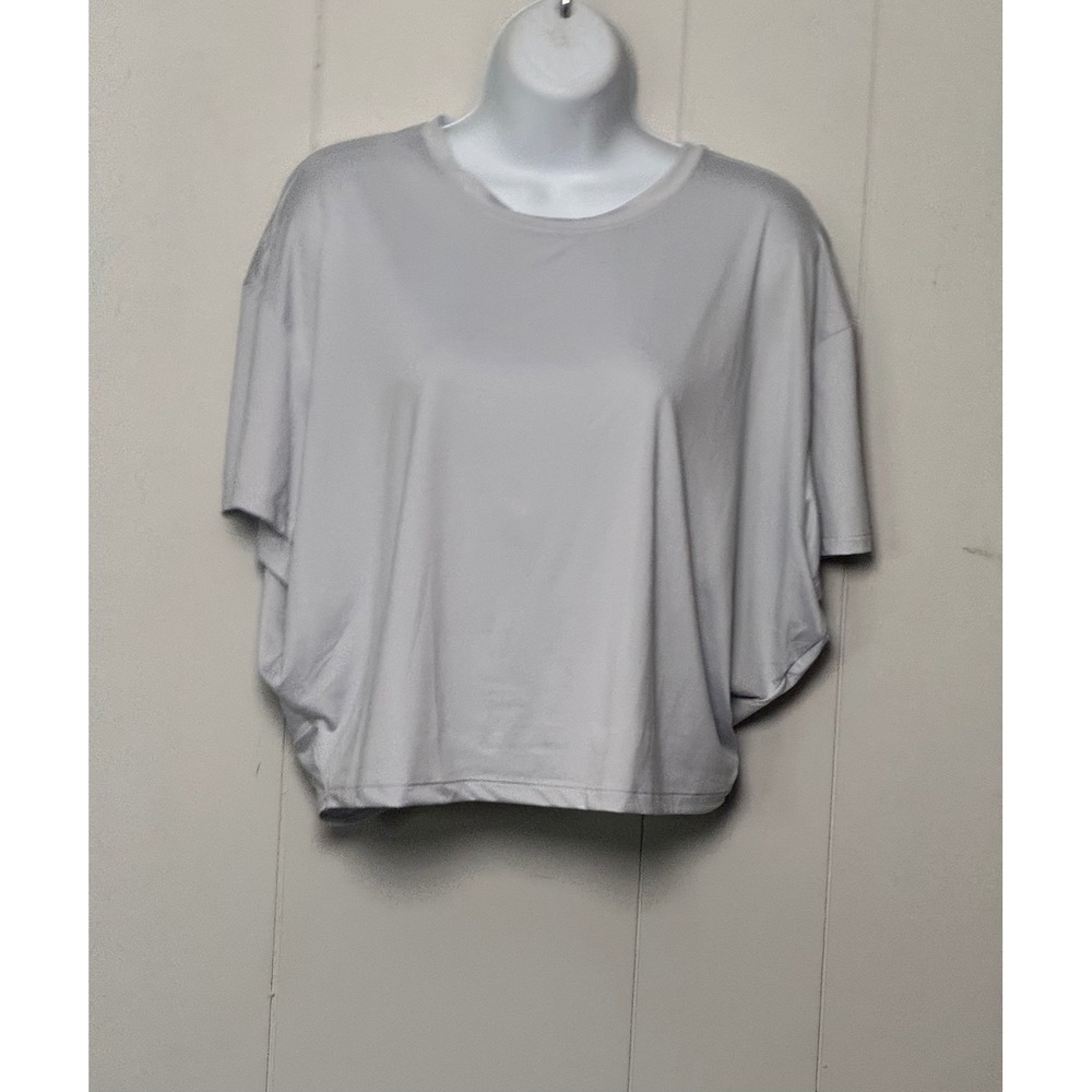 NWT Under Armour Women's Movement Open Back Crop SS Top Light Blue/Gray Sz Large